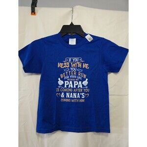 Port & Company Boys XS T-Shirt Blue 5-6 Graphic Crew 'My Papa Is Coming'